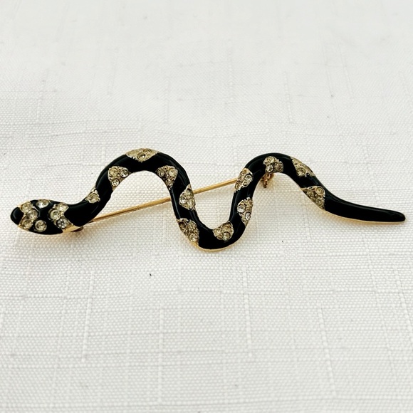 Jewelry - Vintage / Black, Silver & Gold Snake Brooch